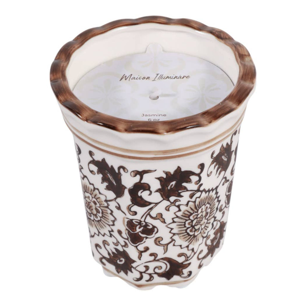 Jasmine Brown and White Ceramic Scented Candle