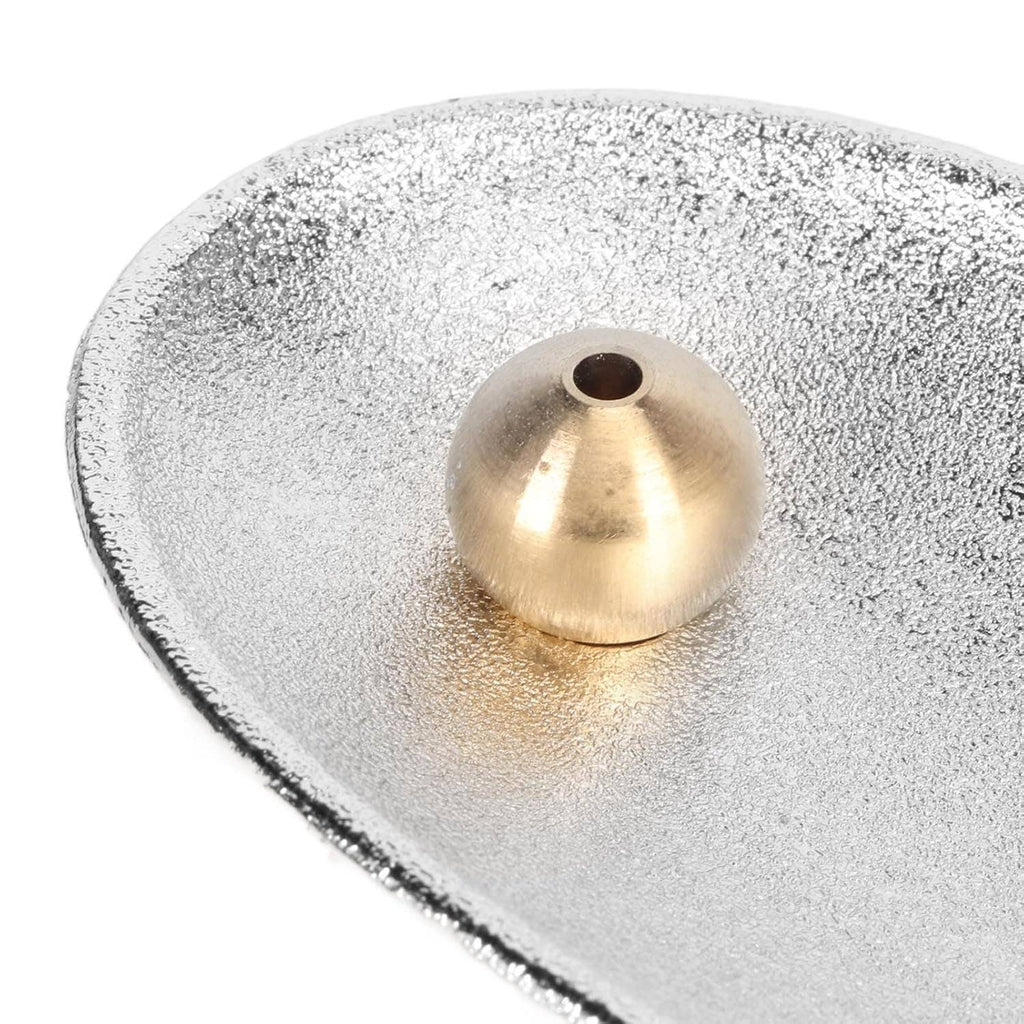 Silver Leaf-Shaped Copper Incense Holder – 5.5" x 2"