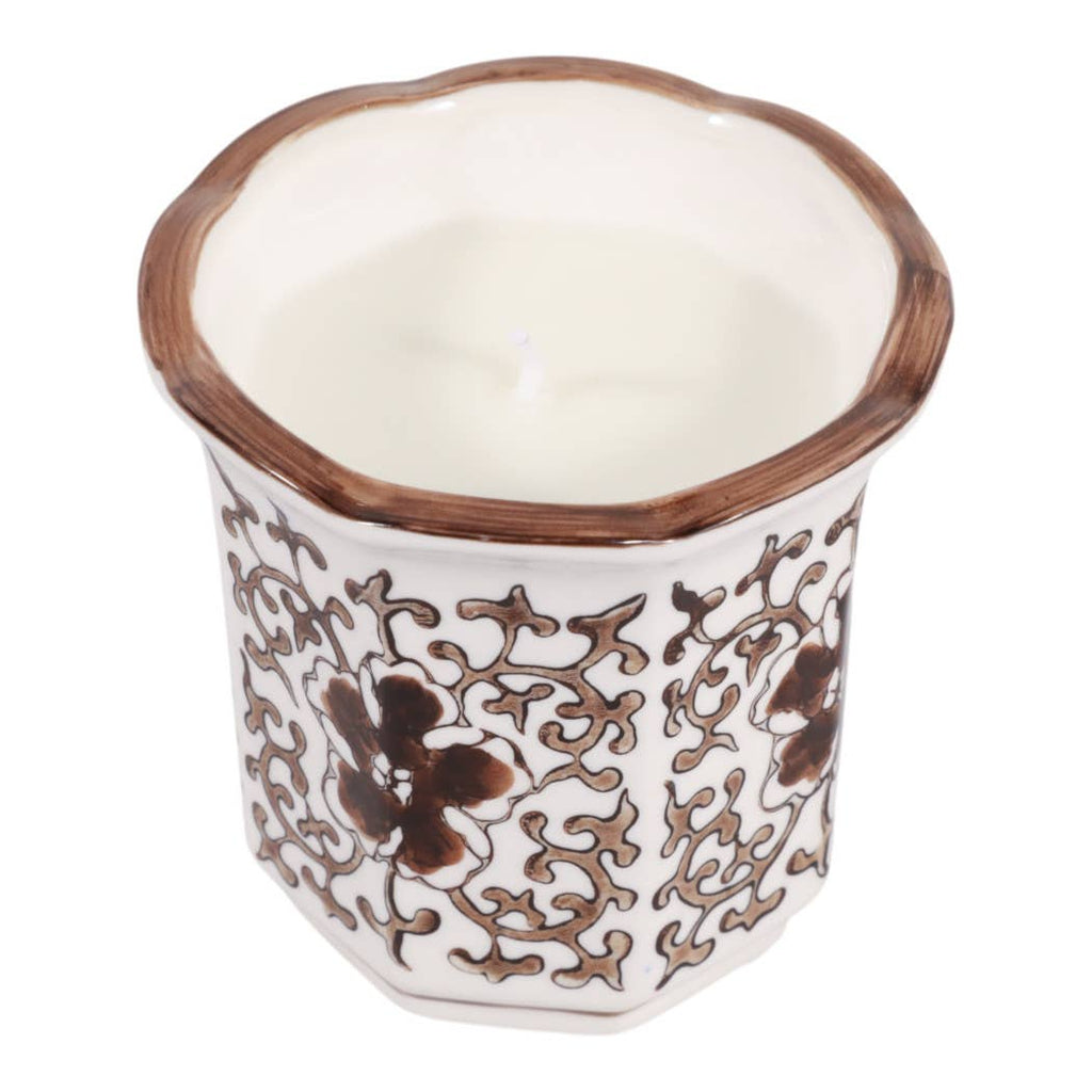 Plumeria Brown and White Ceramic Scented Candle