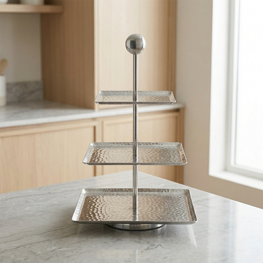 Hammered Square 3-Tier Stand with Circle Top