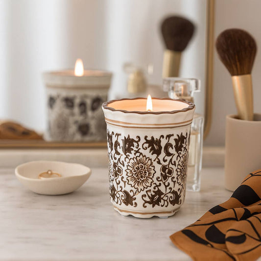 Jasmine Brown and White Ceramic Scented Candle