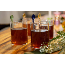 Glass Tea Cups with Multicolored Spoons