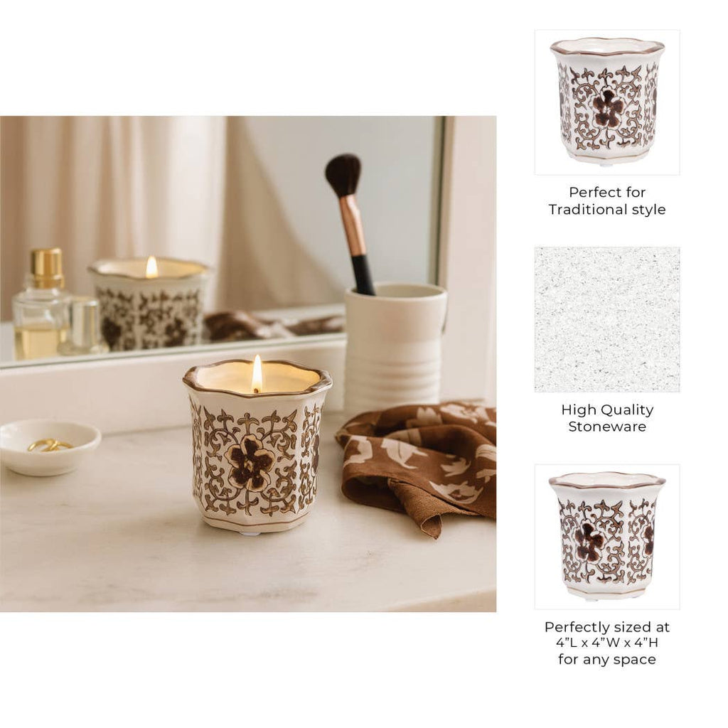 Plumeria Brown and White Ceramic Scented Candle