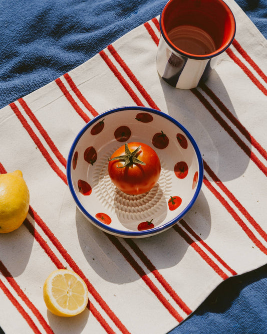 Medium Ceramic Grater Plate - Red & Blue