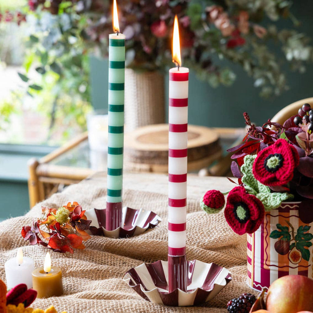 Burgundy & White Stripe Dinner Candle