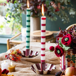 Burgundy & White Stripe Dinner Candle