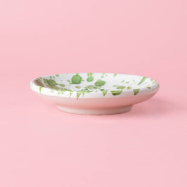 Ceramic Garlic Grater Plate - Small Green & White - Moss - side view