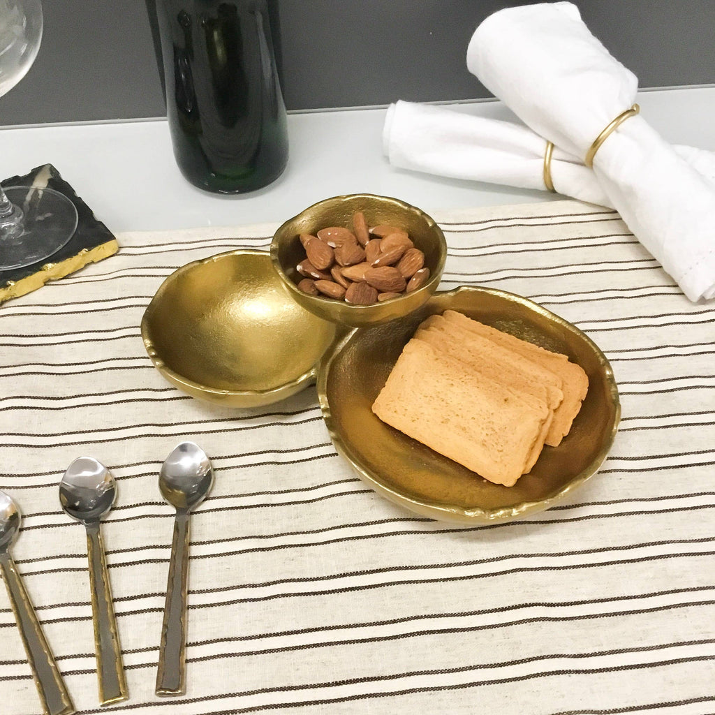Gold Textured 3-Bowl Cluster Dish