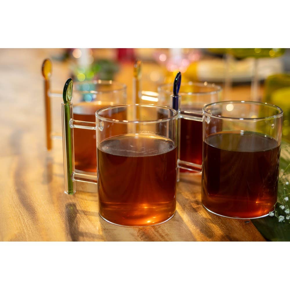 Glass Tea Cups with Multicolored Spoons