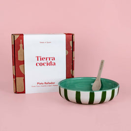 Garlic Grater Plate - Large Ceramic Green Jade