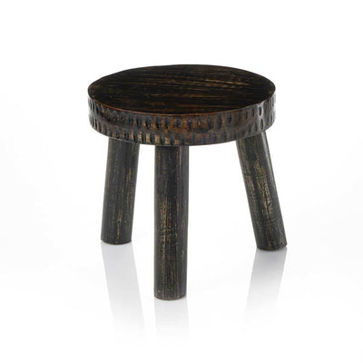 Black Hand-Carved Plant Stand