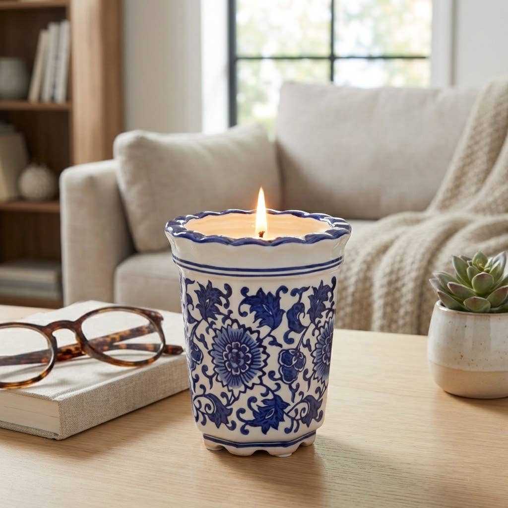 Jasmine Blue/White Ceramic Scented Candle