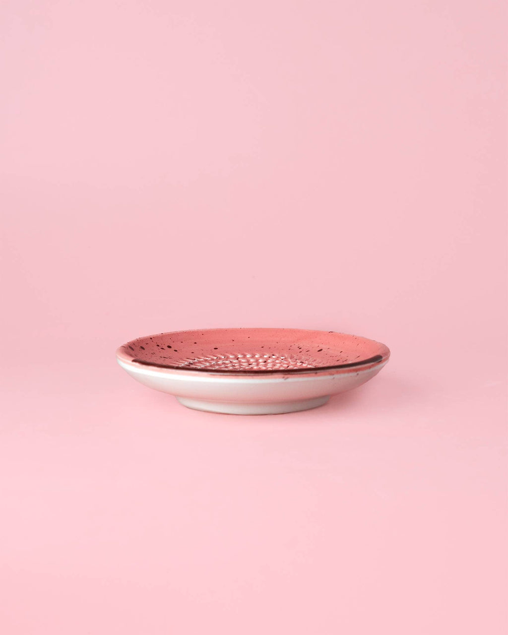 Small Ceramic Garlic Grater Plate - Pink & Chocolate