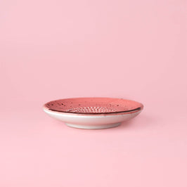 Small Ceramic Garlic Grater Plate - Pink & Chocolate