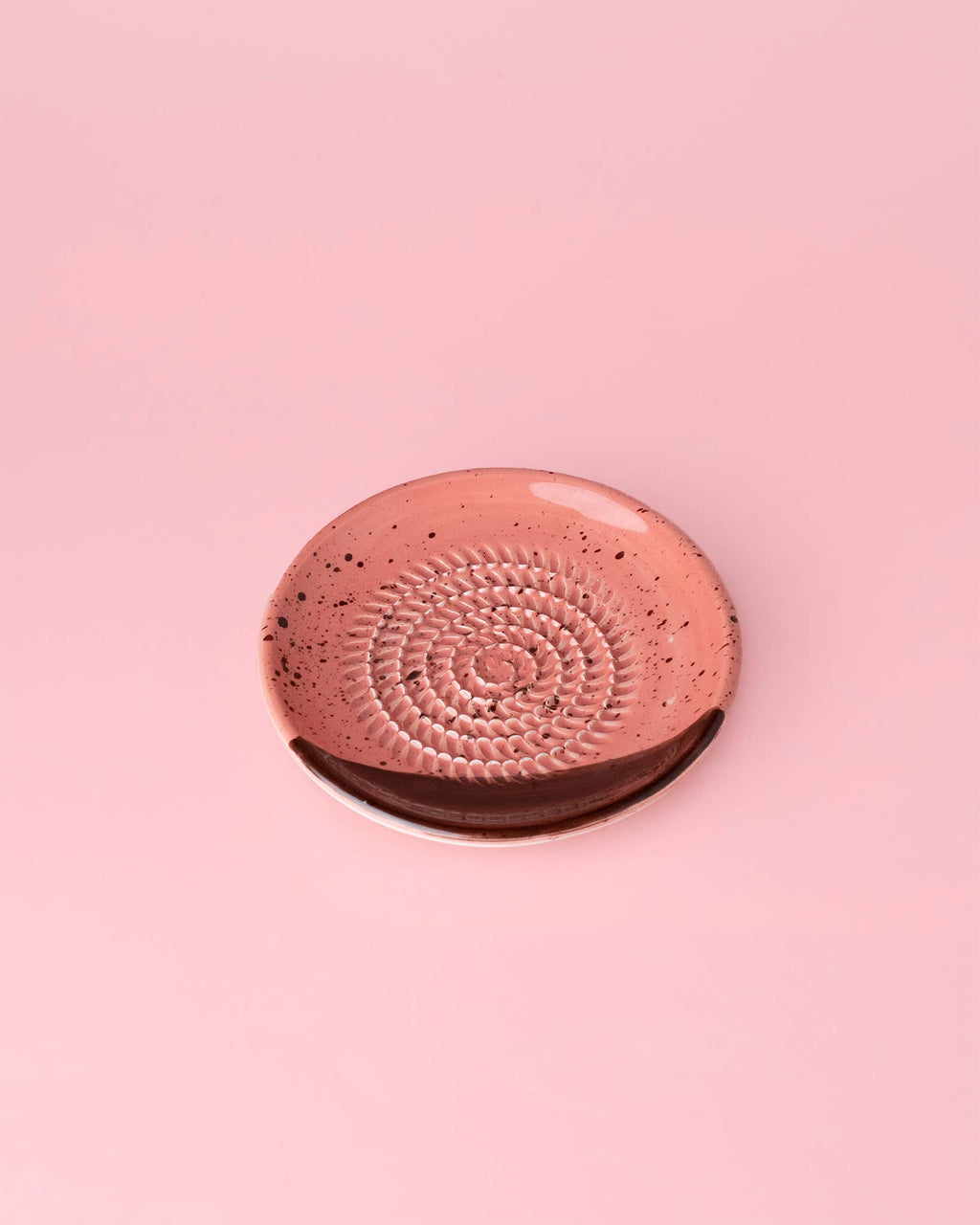 Small Ceramic Garlic Grater Plate - Pink & Chocolate