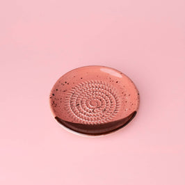 Small Ceramic Garlic Grater Plate - Pink & Chocolate