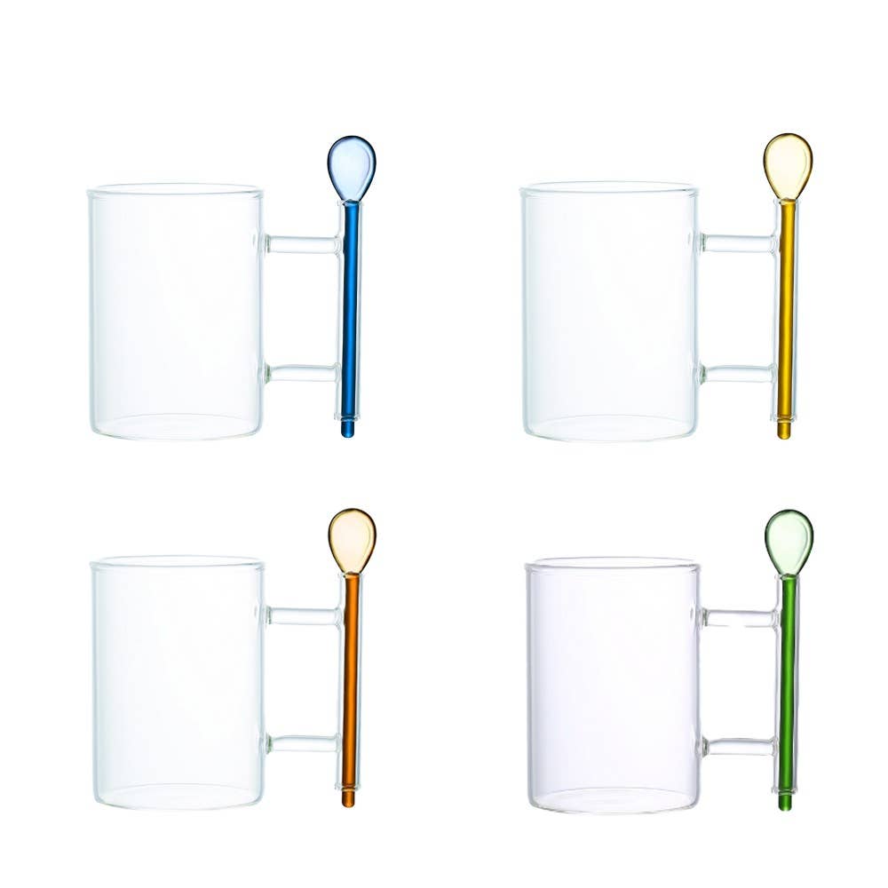 Glass Tea Cups with Multicolored Spoons