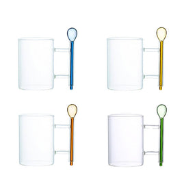 Glass Tea Cups with Multicolored Spoons