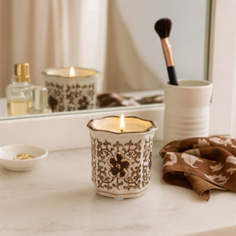 Plumeria Brown and White Ceramic Scented Candle