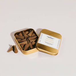 Patchouli + Driftwood Incense Cones, Tin of 30