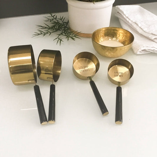 Gold & Black Enamel Handle Measuring Cups S/4