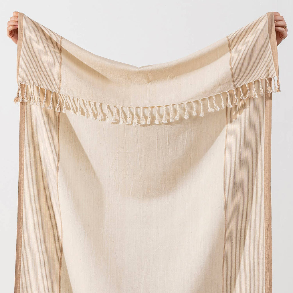 Turkish Hand/Dish Towels Peshtemal - Striped Tan