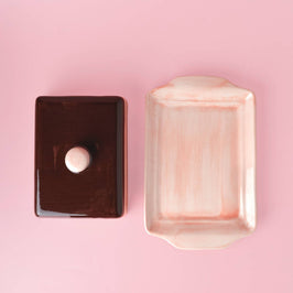 Artisanal Ceramic Butter Dish - Pink & Brown