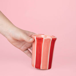 Artisanal Ceramic Mug - Red & Pink Striped Sweetheart