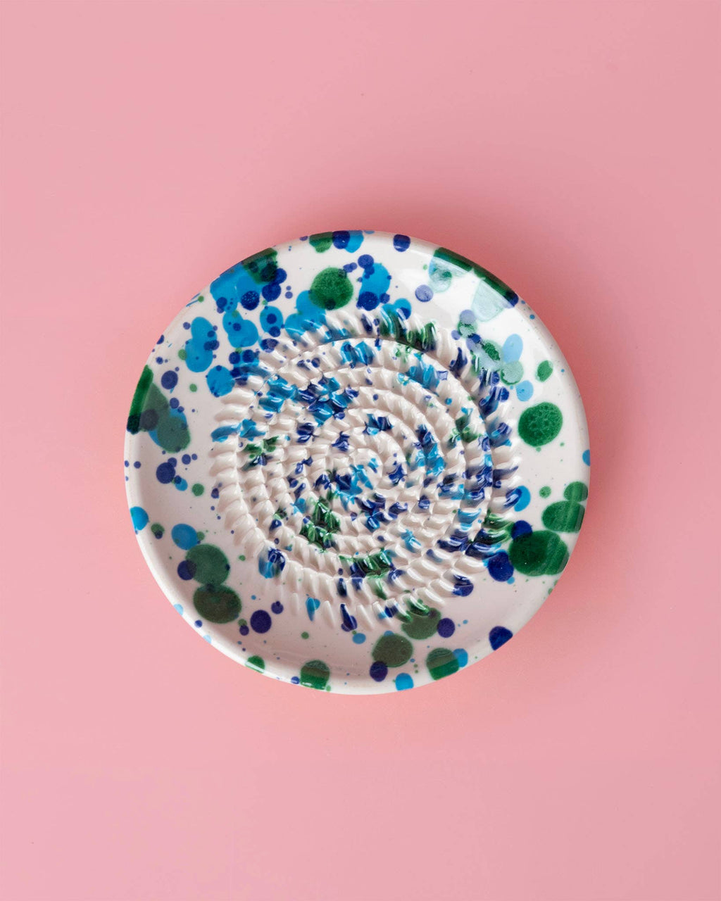 Small Garlic Grater Ceramic Plate - Blue & Green Coral