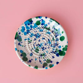 Small Garlic Grater Ceramic Plate - Blue & Green Coral