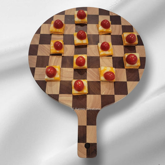 Round Charcuterie Board with Handle. Cheese Serving Board.