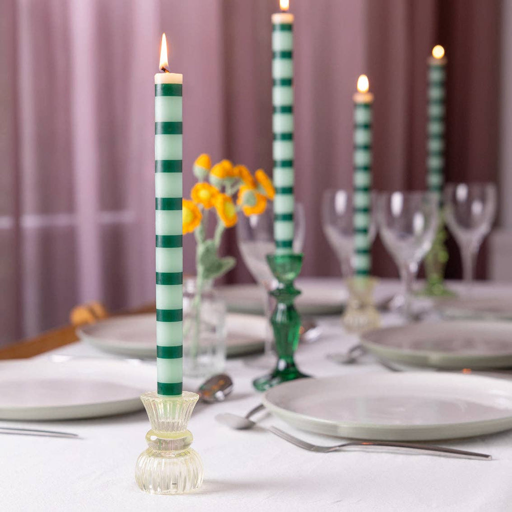 Green Stripe Dinner Candle