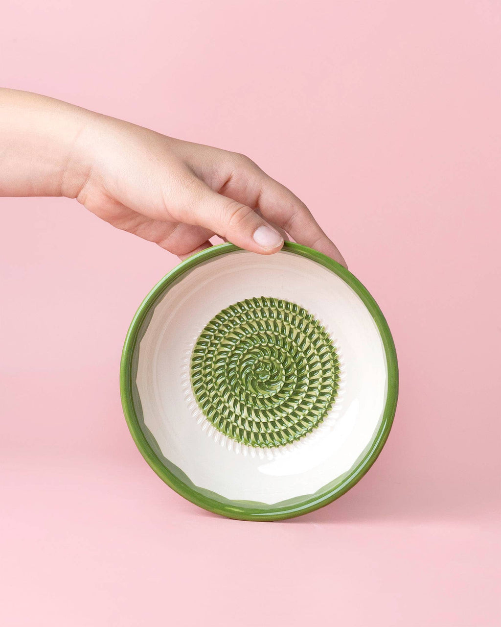 Medium Ceramic Garlic Grater Bowl - Green Roots