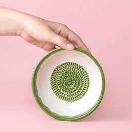 Medium Ceramic Garlic Grater Bowl - Green Roots