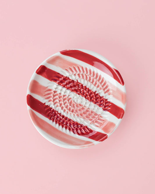 Small Ceramic Garlic Grater Plate - Striped Red, Pink and White - Sweetheart - Top view