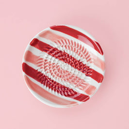 Small Ceramic Garlic Grater Plate - Striped Red, Pink and White - Sweetheart - Top view