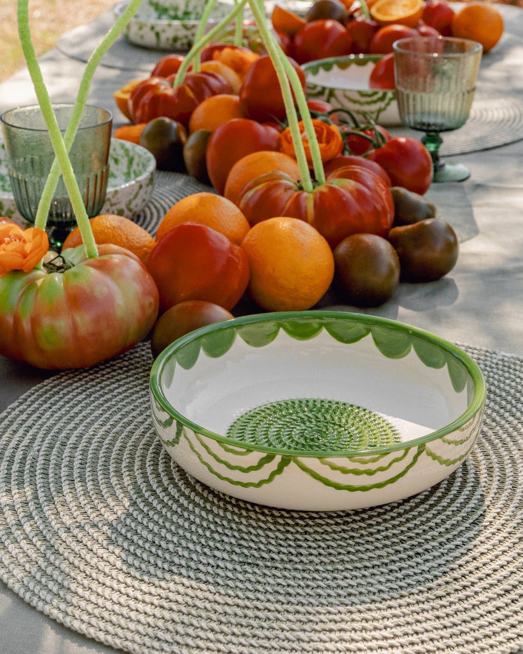 Medium Ceramic Garlic Grater Bowl - Green Roots