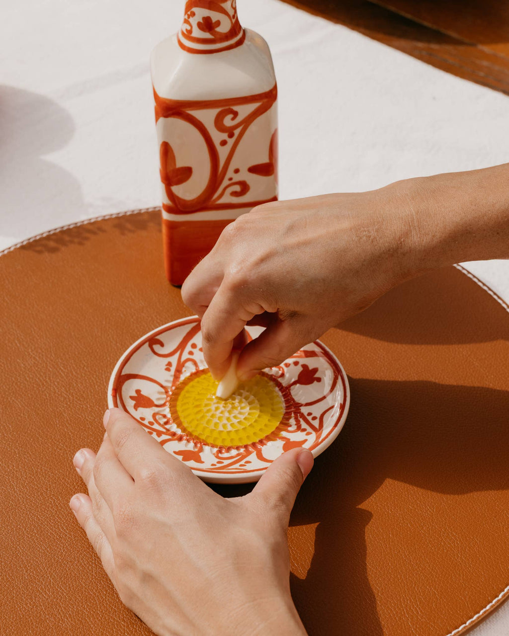 Small Ceramic Garlic Grater Plate - Orange & Beige Azahara