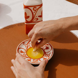 Small Ceramic Garlic Grater Plate - Orange & Beige Azahara