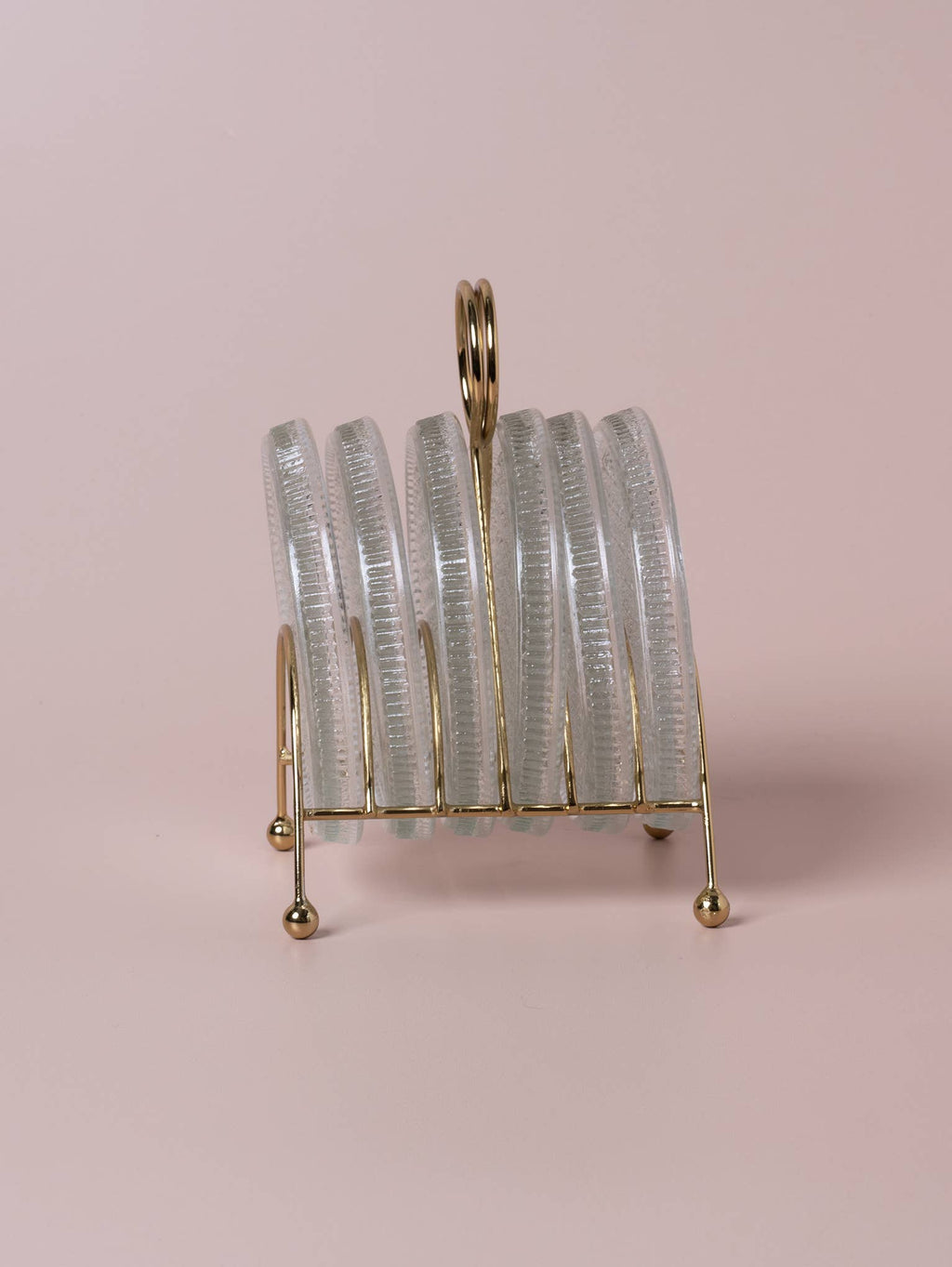 MCM Glass Coasters Metal Caddy Set