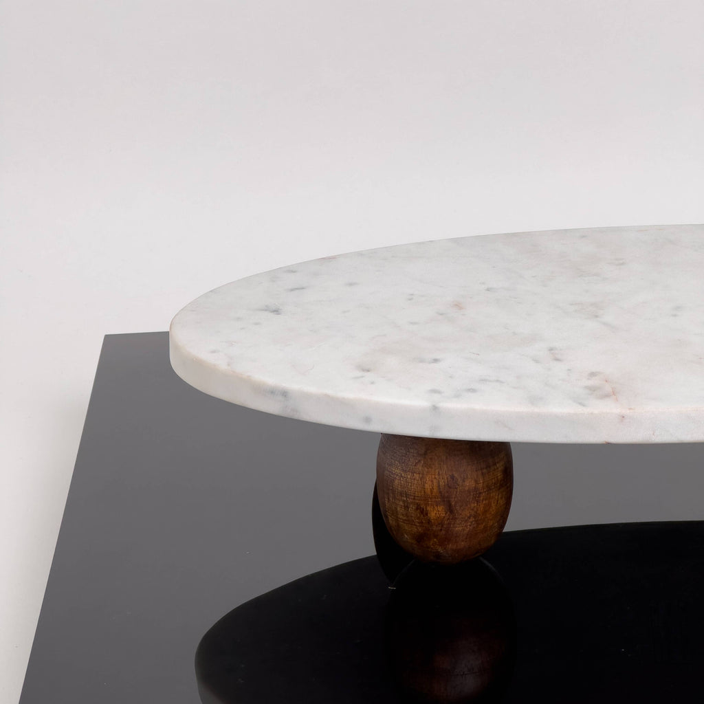 White Marble Cake Stand w/ Wood Feet