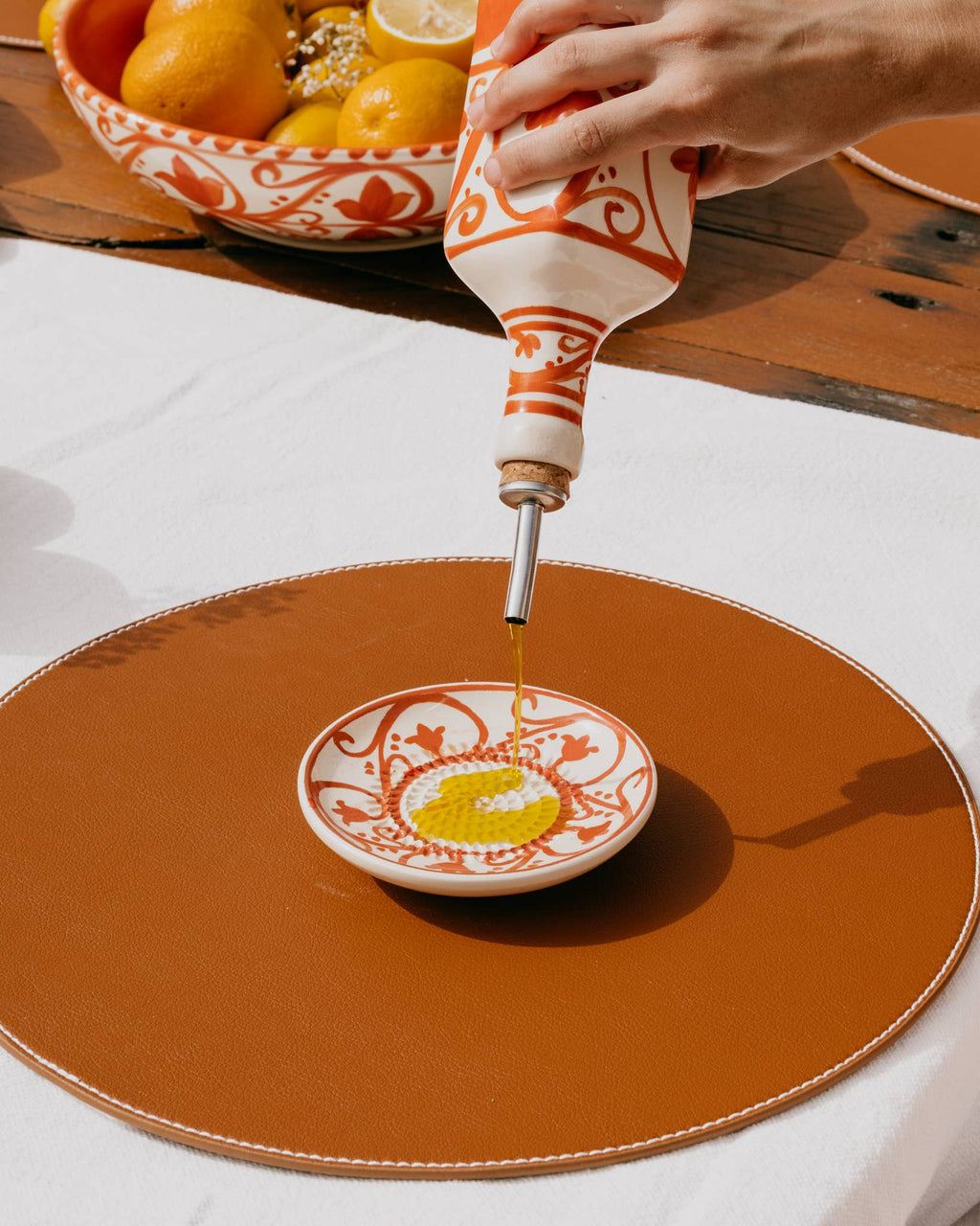 Small Ceramic Garlic Grater Plate - Orange & Beige Azahara