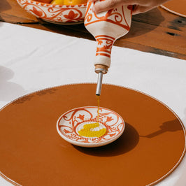 Small Ceramic Garlic Grater Plate - Orange & Beige Azahara