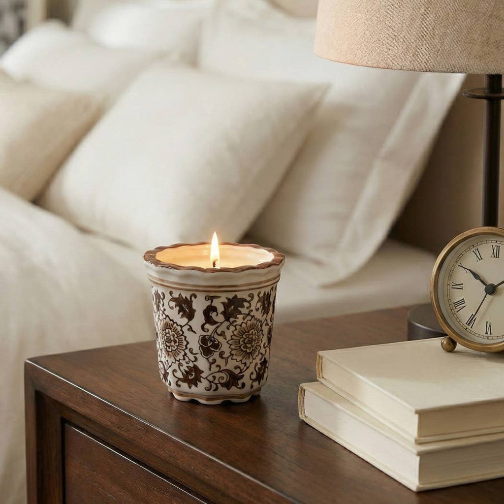 Jasmine Brown and White Ceramic Scented Candle