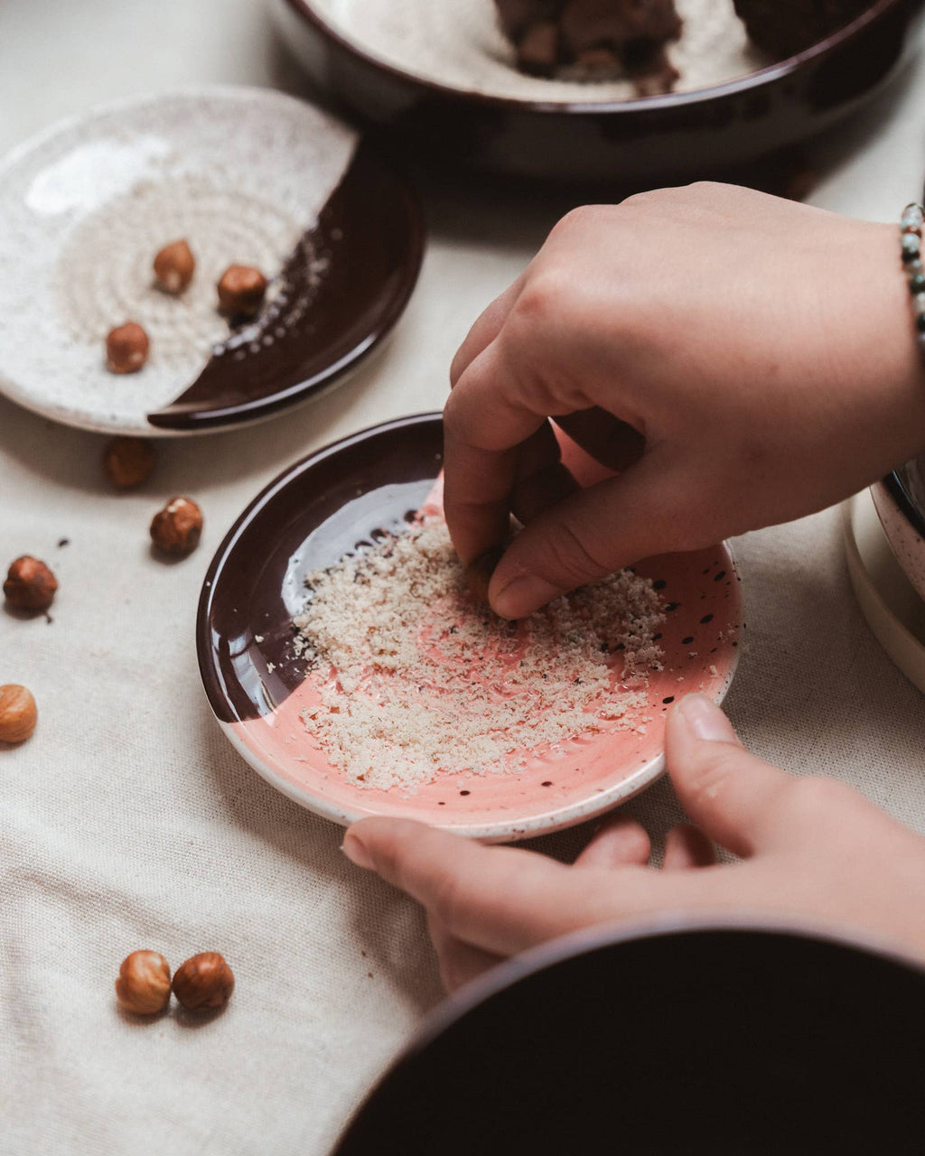 Small Ceramic Garlic Grater Plate - Pink & Chocolate