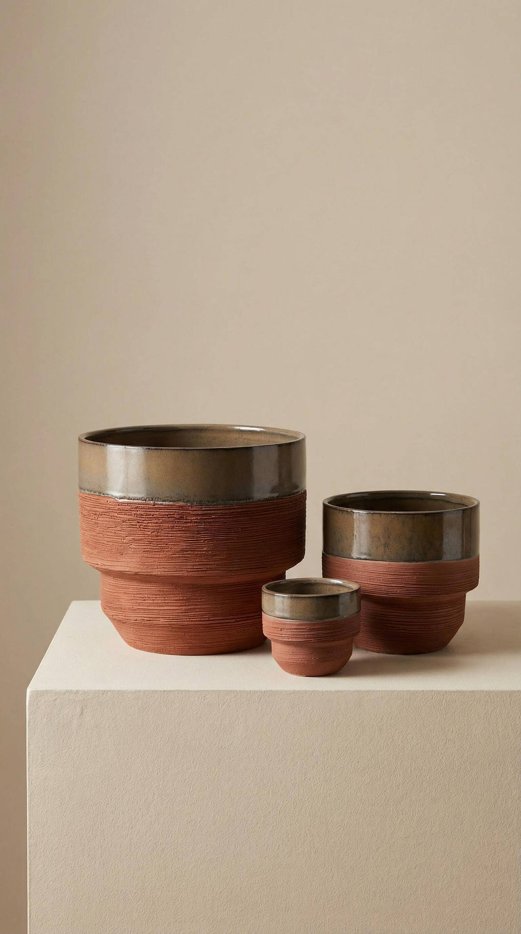 Ceramic Planter Pot, Two-Tone with Drainage - Freya