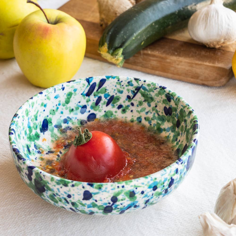 Medium Ceramic Garlic Grater Plate - Blue & Green Coral