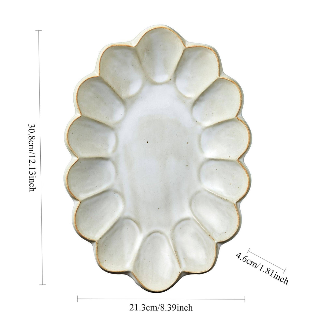 Handmade Japanese Style Pear Blossom Stoneware Pasta Bowl Plate