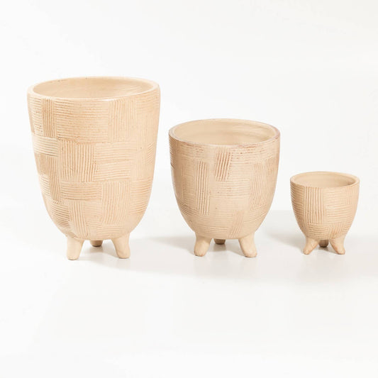 Sm Footed Pot Beige White Dia 5.25" & H 4.75"