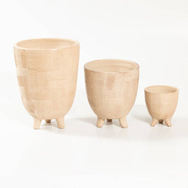 Sm Footed Pot Beige White Dia